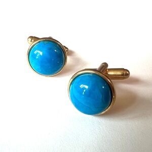 Handmade Turquoise and Gold Cuff Links brass geometric